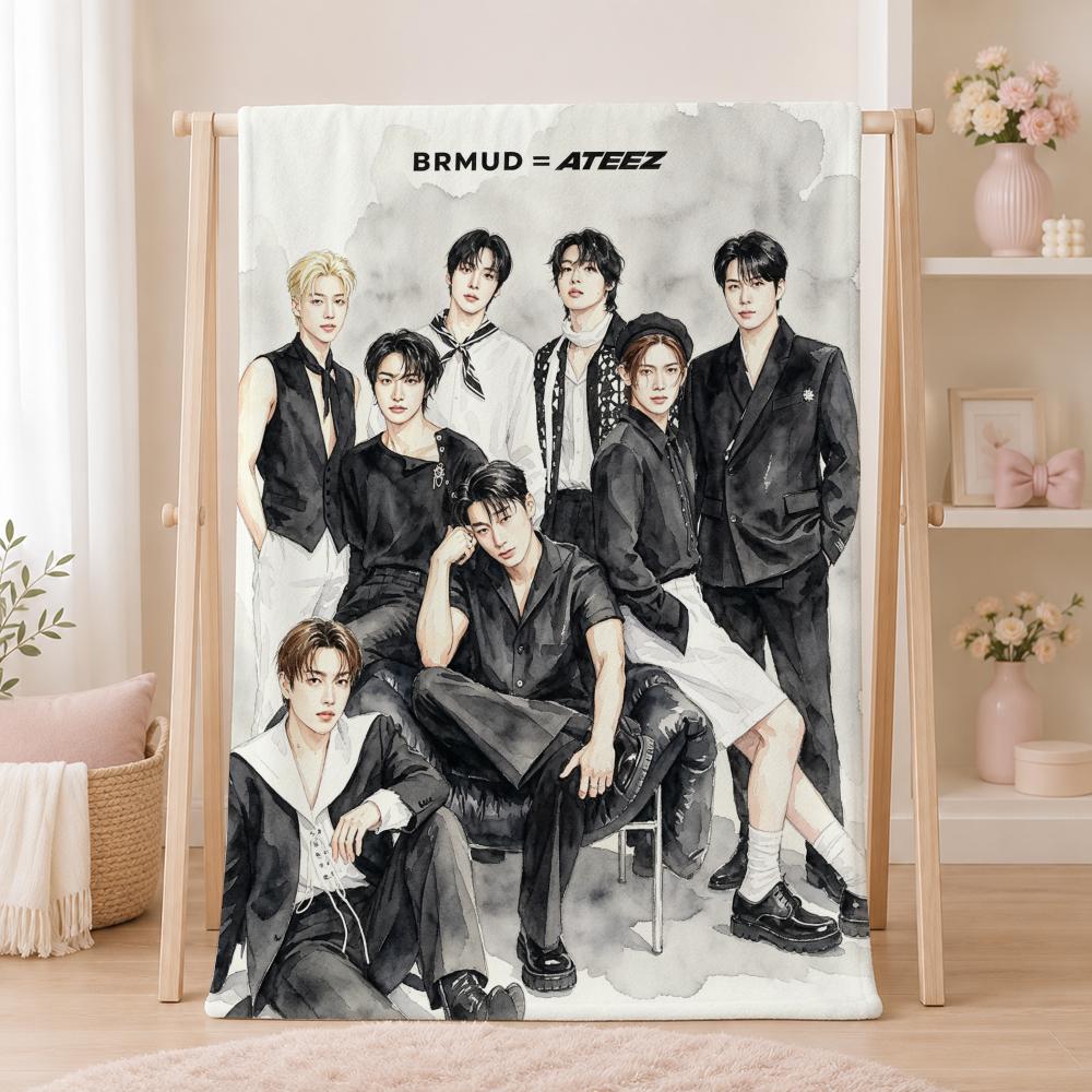 Popular Group A-ATEEZS Throw Summer Flannel Throw Blanket Soft Antistatic Washable KidFriendly Couch Bed