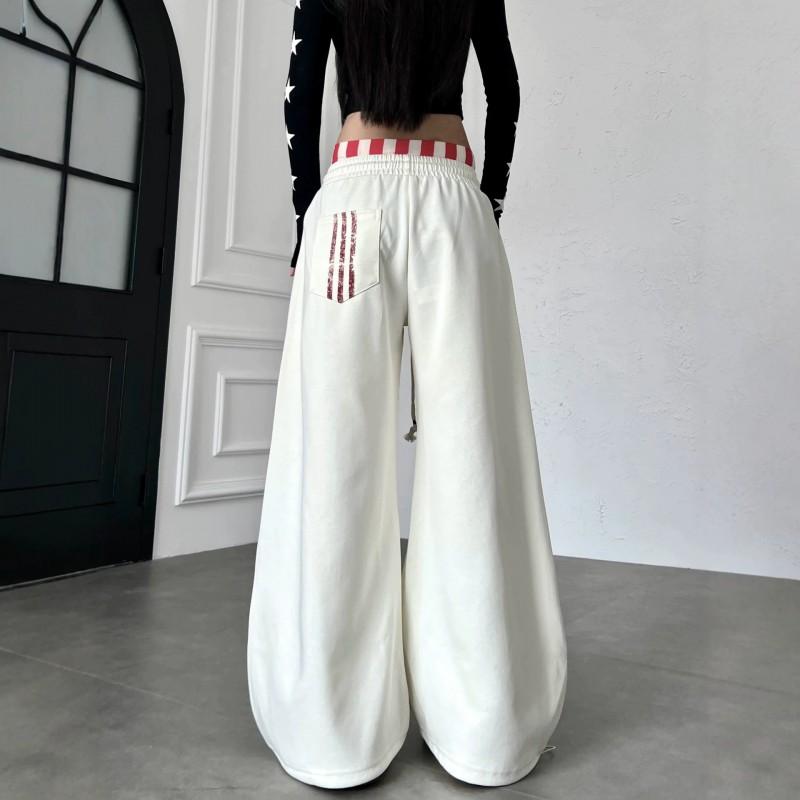Unisex Wide Leg Pants With Letter Stripe Print High Street Style Loose Fit Casual Trousers Fall