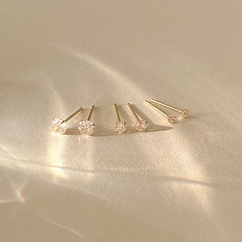 Taupe 14k gold round cubic earrings - 2mm, 3mm, 4mm cubic earrings