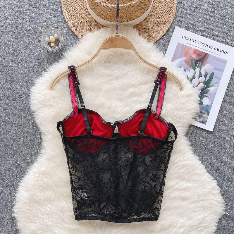 American Style Niche Style Sexy Sexy Thin See-through Lace Crocheted Camisole Women's Inner Wear Outer Wear Western Style Top
