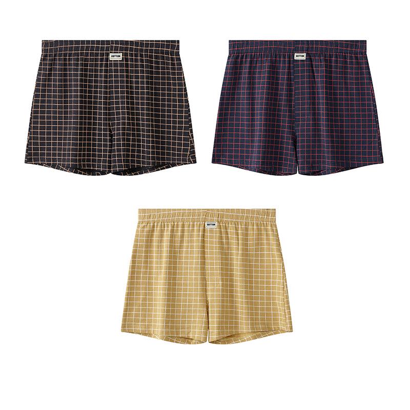 Huajielong Men's Plaid Cotton Boxer Briefs - Loose, Thin & Breathable
