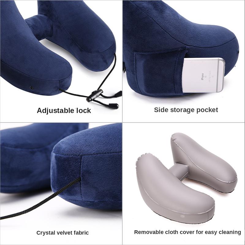 Neck Pillow Travel U-shaped Pillow Inflatable Pillow H-type Outdoor Car Long-distance Plane Neck Pillow Nap Pillow Hooded