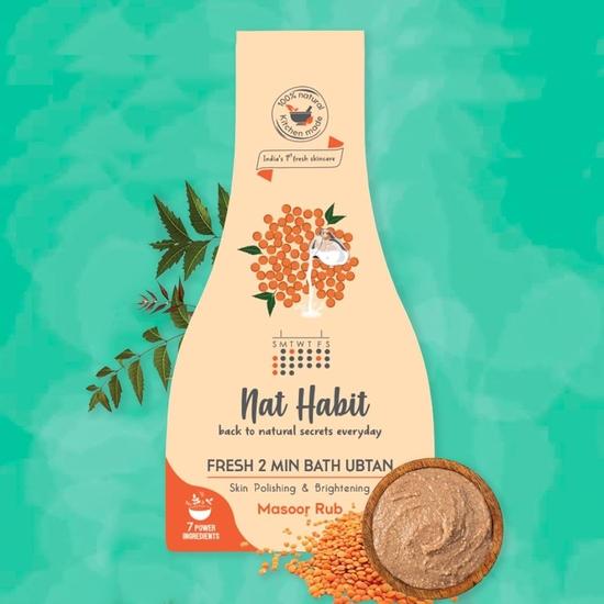 Nat Habit Fresh Masoor Rub Bath Ubtan, 2 Minute Body Scrub For Skin Softening & Radiance, Ayurvedic Inspired, 80 G Each (Pack of 2)