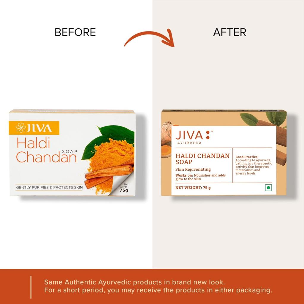 Jiva Ayurveda Haldi Chandan Bathing Soap 75 gm X Pack of 8 Natural Turmeric Sandalwood Skin Brightening