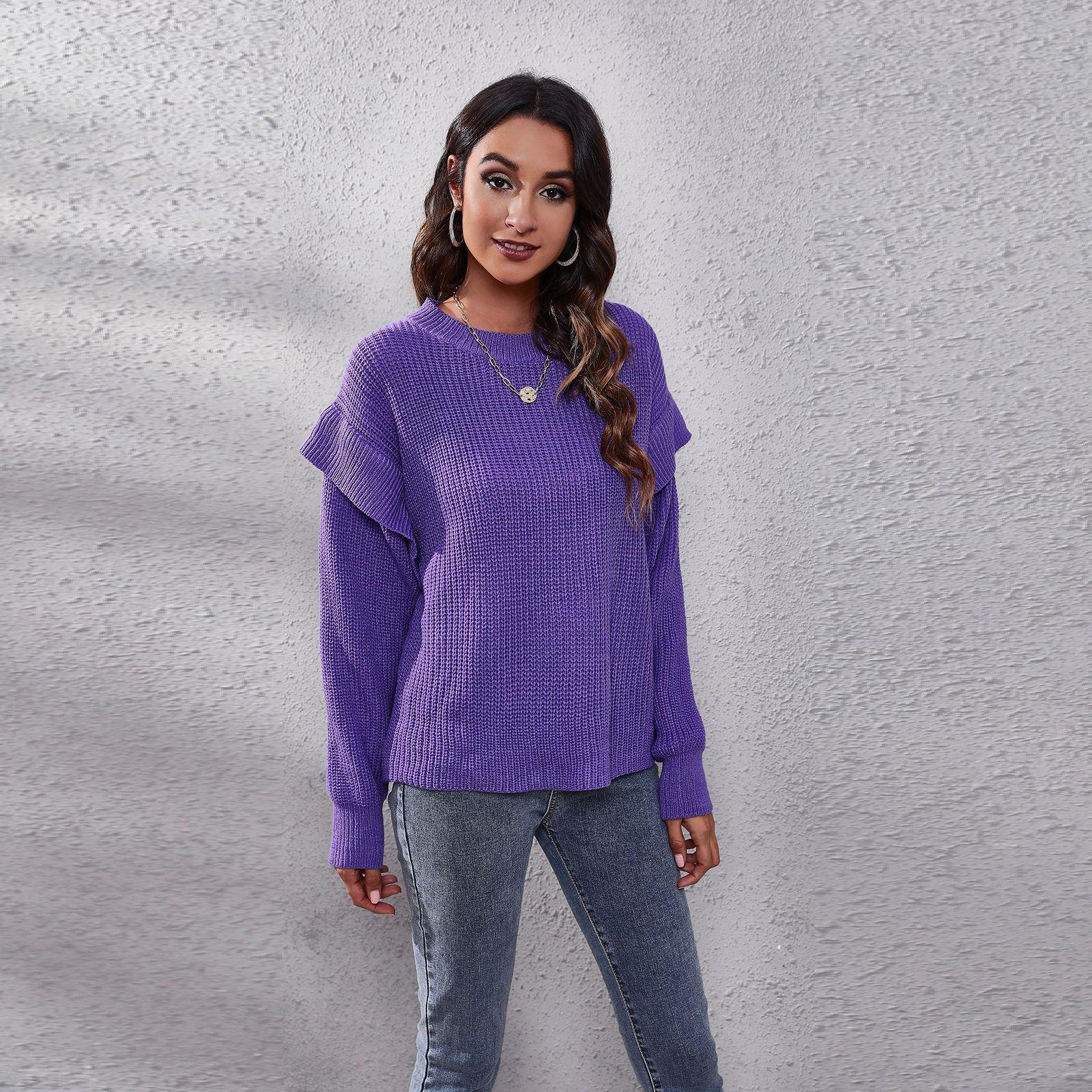 Новый свободный вязаный свитер с длинными рукавами и заниженными плечами для женщин — фото 7