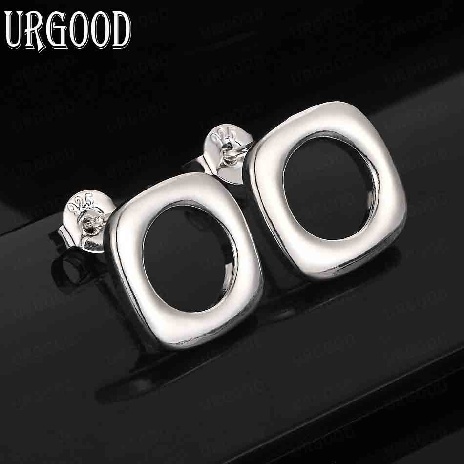 925 Sterling Silver Square Round Piercing Earrings Fashion Wedding Jewelry