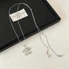 Korean Silver Flower Tassel Necklace for Women - Elegant, Niche Design, Perfect for Layering with Sweaters.