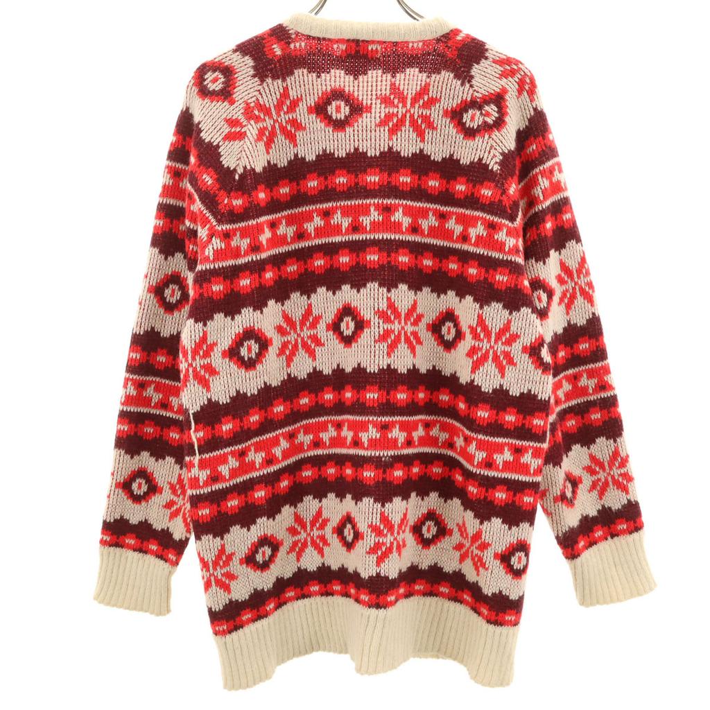 Vintage 70s Sepapoke Nordic Pattern Long Sleeve Zip Up Cardigan Red Women Used