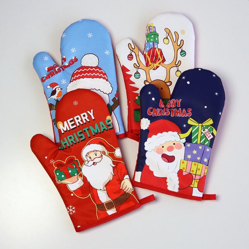 Christmas Microwave Oven Gloves New Oven Insulation Gloves Insulation Pads Thickened and High Temperature Resistant