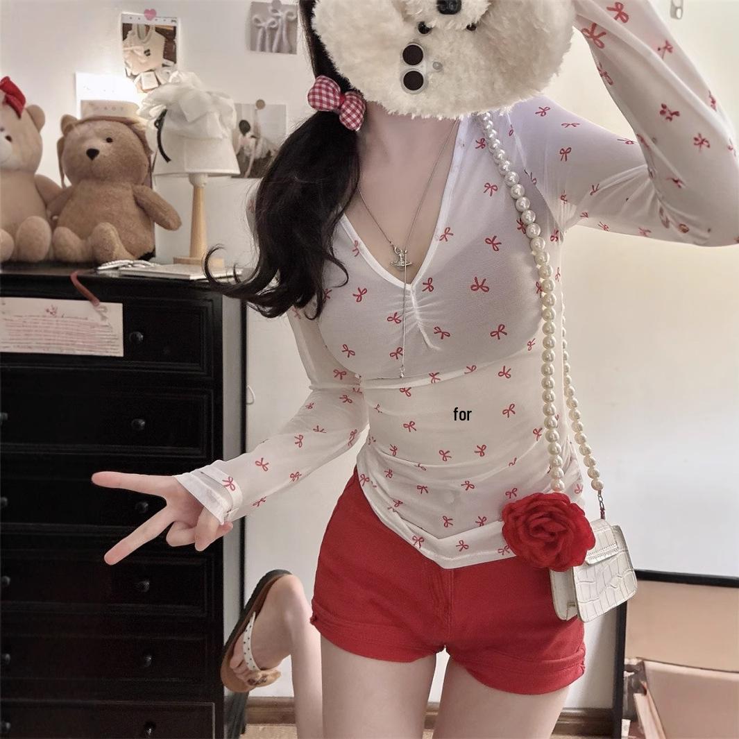

Кардиган сетчатый с принтом Y2K Hot Girl 2025 - Двойка, длинный рукав, солнцезащитный One Size