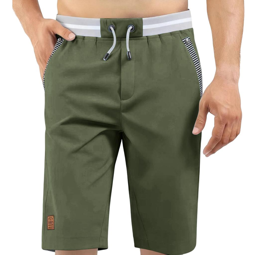Mens Casual Knee Length Shorts Relaxed Fit Drawstring Waistband Lightweight Fabric with Multiple Pockets for Outdoor Activities Beachwear