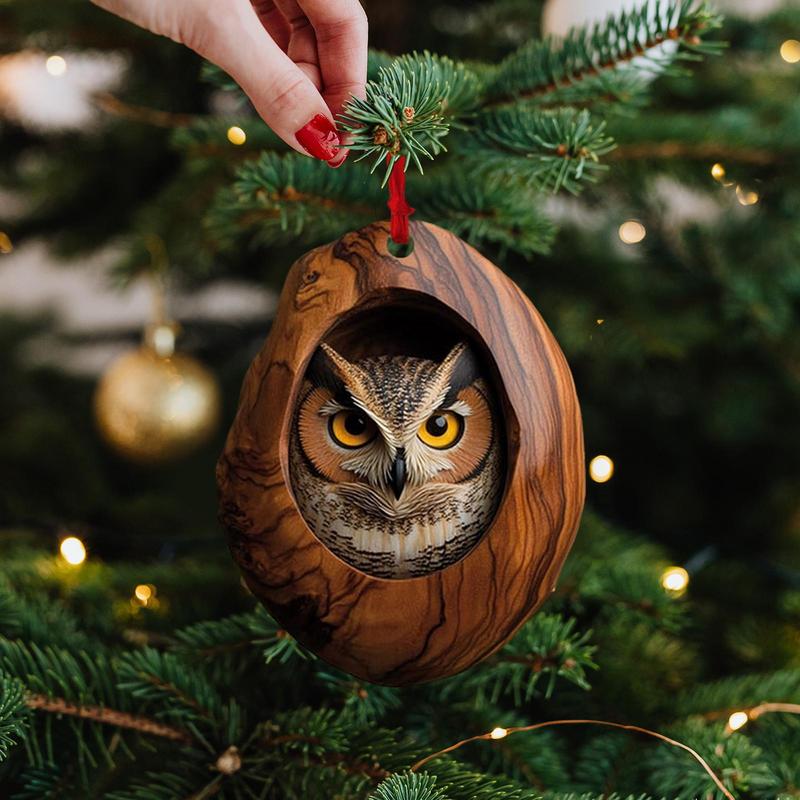 Animal Christmas Ornaments 2D Cute Christmas Acrylic Pendant Animal Raccoon Owl Squirrel Hedgehog Bunny Bird Wildlife Ornaments