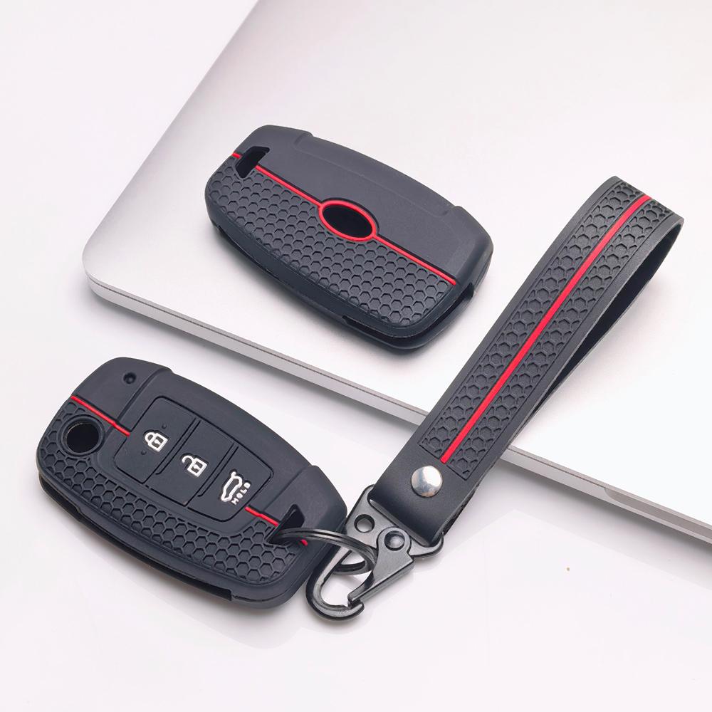 Silicone Flip Key Fob Cover with keychain Compatible with Kia Forte Rio, Fits Hyundai Rio Sportage Sorento Elantra Tucson Forte Soul Optima Sonata