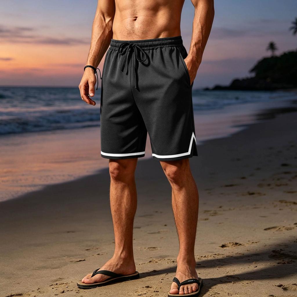 Men's Breathable Mesh Athletic Shorts Lightweight Casual Sportswear with Elastic Waistband and Drawstring for Outdoor Activities and Gym