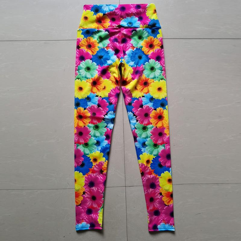 New Chrysanthemum Print Nude Yoga Trousers Hip Lift High-waisted Sports Fitness Nine-minute Trousers Sports Fitness Trousers Women