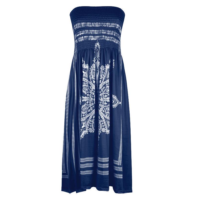 Women's Strapless Floral Print Bohemian Dress Casual Mini Beach Dresses