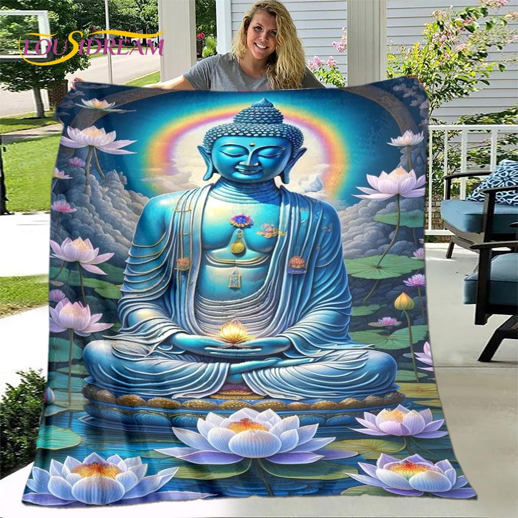 Fe Budista Buda Sakyamuni Guanyin Bodhisattva Religión Manta Manta Suave para el Hogar Orar Dormitorio Camas Funda de Sofá