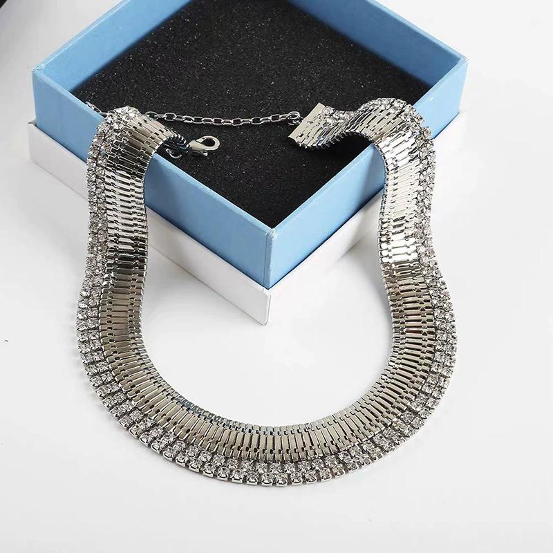 Exaggerated Personalized Wide Version Watch Strap Chain Diamond Necklace Light Luxury Elegant Neckchain Trendy Women Jewelry