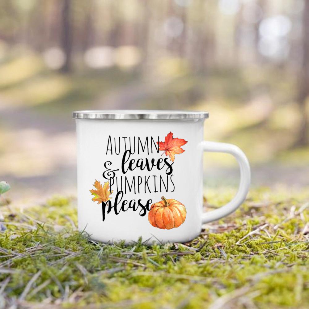 Hello Pumpkin Enamel Mug Halloween Camping Mug Gift For Grandma Mum Nana Autumn Home Decor Hygge Gift Fall Coffee Mug