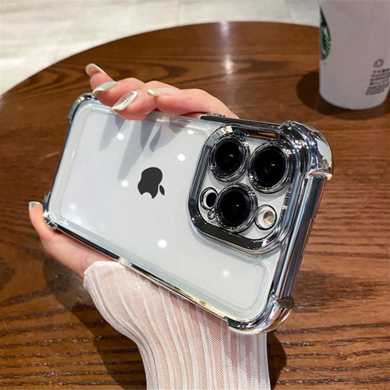 Purple Plating Clear Shockproof Phone Case For iPhone 17 13 16 15 Pro Max Plus XS XR X Hard Acrylic Four Corner Anti-Shock Cover