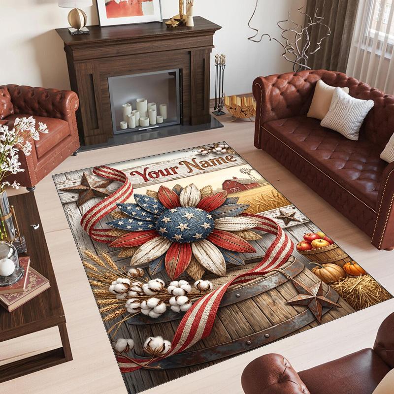 American Patriotic Theme Crystal Velvet Rug Personalized Custom Name Text Soft Floor Mat Home Decor