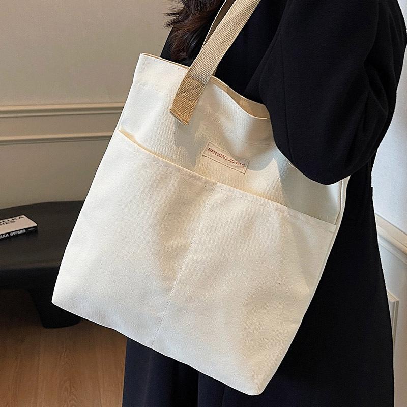 Canvas Bag Large Capacity Thickened Shoulder Handbag Simple Women Commute To Work Class Pack Books A4 File Cloth Bag