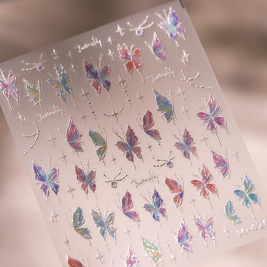 5D illusion polarized butterfly nail sticker pink purple blue fashionable self-adhesive butterfly nail art decoration sticker