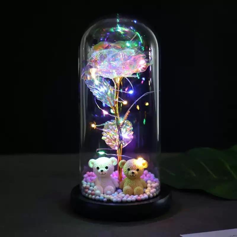 Eternal Flower Glass Cover Ornament Laser Rose Simulation Flower LED Light Creative Mother Valentine's Day Gift Couple Life