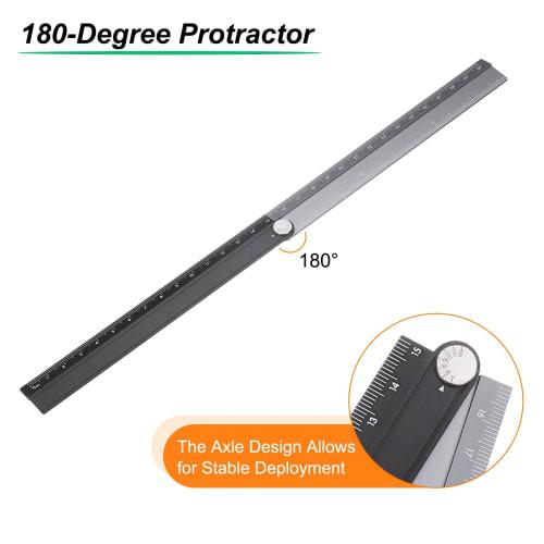 uxcell 30cm Folding Aluminum Alloy Ruler with Angle Line for Measuring Length and Angle, Metric, for Study, Classroom, Architectural Design, and Offic