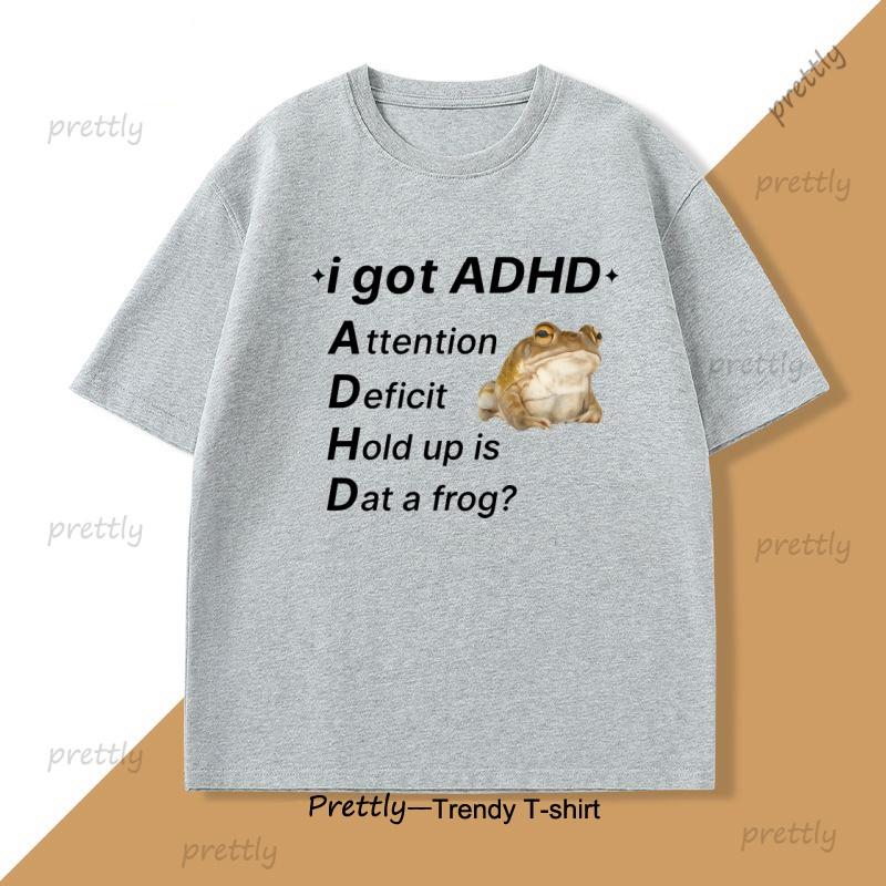 ADHD Frog TShirt Funny Autism T Shirt Cotton Short Sleeve Funny TShirts Round Neck Tees Soft Printed Tops Streetwear Clothes