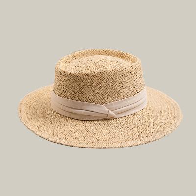 

New Summer Women s Boater Beach Hat Wide Side Female Casual Panama Hat Lady Classic Flat Bowknot Straw Sun Hat Women Fedora 54-58cm