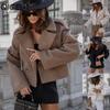 Women's Vintage Casual Solid Color Print Autumn Winter Long Sleeve POLO Neck Jackets & Coats