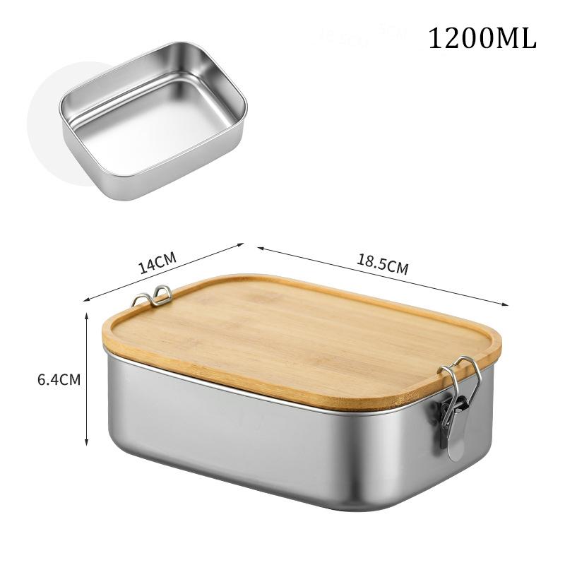 

Ланч-бокс из нержавеющей стали с бамбуковой крышкой, вместительный контейнер для хранения продуктов, самозакрывающийся, переносной ланч-бокс для рабочих
