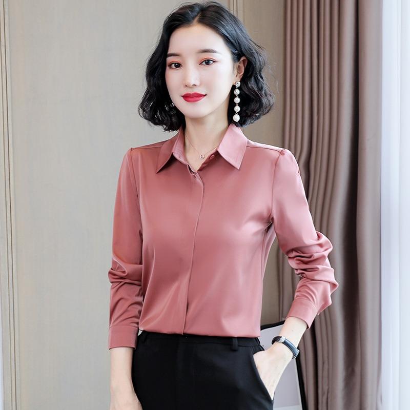 Spring and Autumn New Style Acetate Satin Design Stretch Imitation Silk Versatile Long-sleeved Satin Shirt for Women