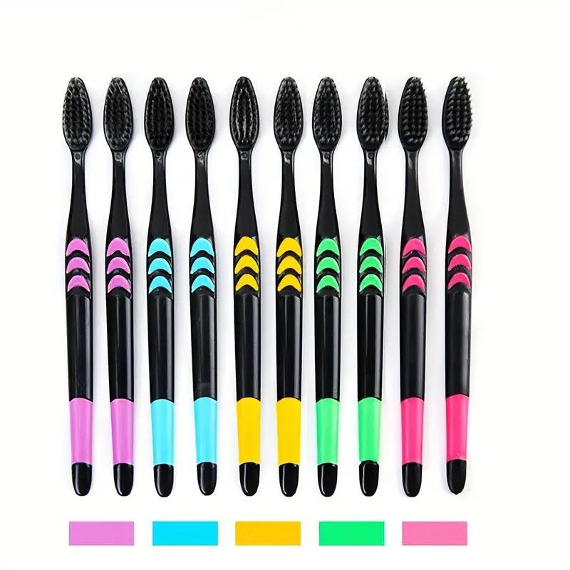 

10pcs Charcoal Infused Soft Bristle Toothbrush for Deep Oral Cleaningand Gum Care -Ldeal for Daily Use by Adults at Home чорний
