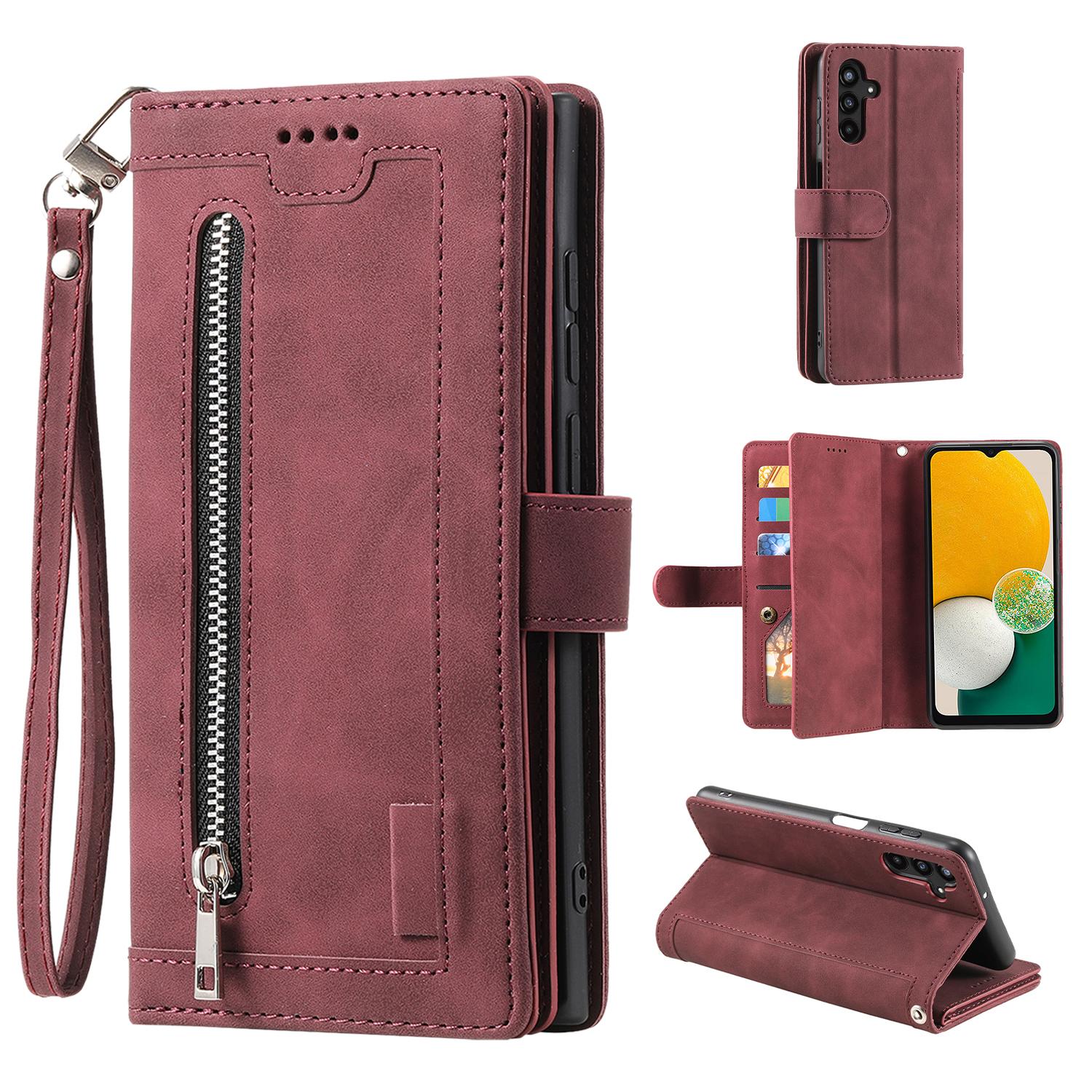 

For Samsung Galaxy S25+ Case PU Leather Phone Cover with Zipper Wallet 9 Card Slots E