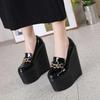 New Muffin Bottom Women's Shoes Wedge Heel Round Head 16CM Super High Heel Shoes Fashion Patent Leather Increase Women's Shoes