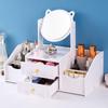 Rotatable Cat Ear Vanity Mirror with Drawer Compartments - Desktop Tabletop Wooden Makeup Mirror