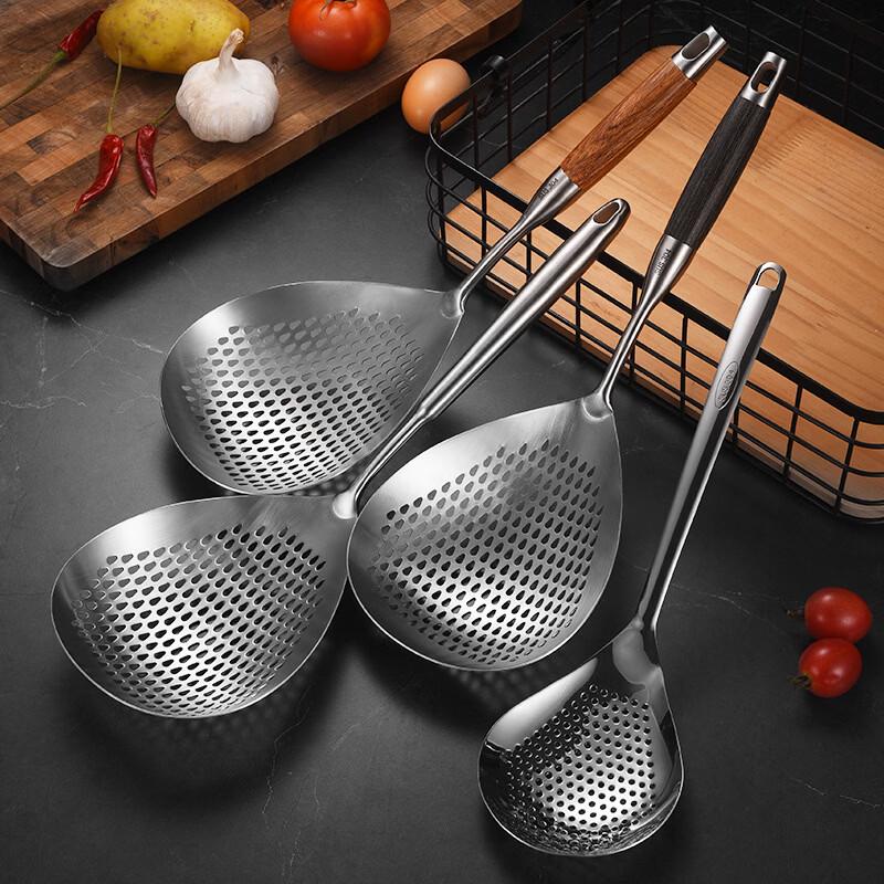 ZISIZ Stainless Steel Slotted Spoons with Ebony Wood Handle