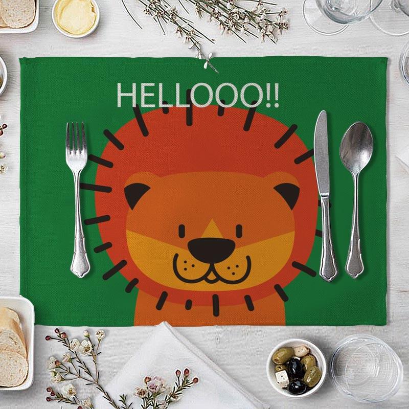 Cotton Linen Fabric Table Mats Children's Cute Animal Style Pattern 01 Placemat Family Dinner Tableware Kitchen Table Mat