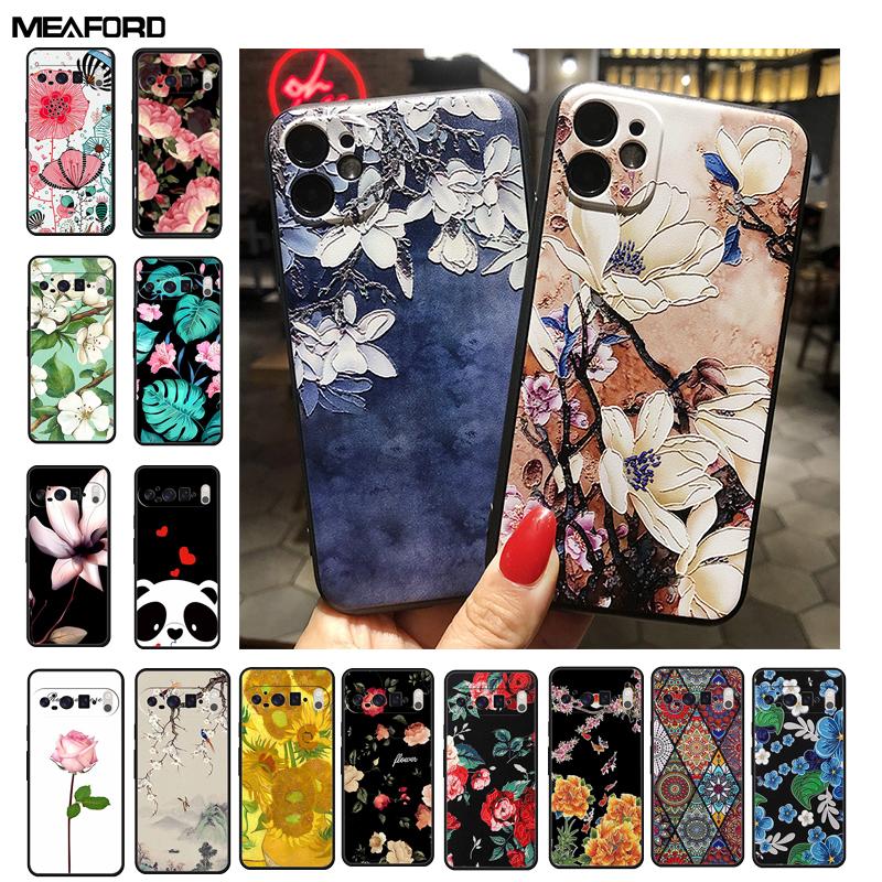 3D Emboss Cover For Google Pixel 9 Pro XL / Pixel 9 Pro / Pixel 9 Case Flower Relief Soft Silicone Cover For for Google Pixel 9