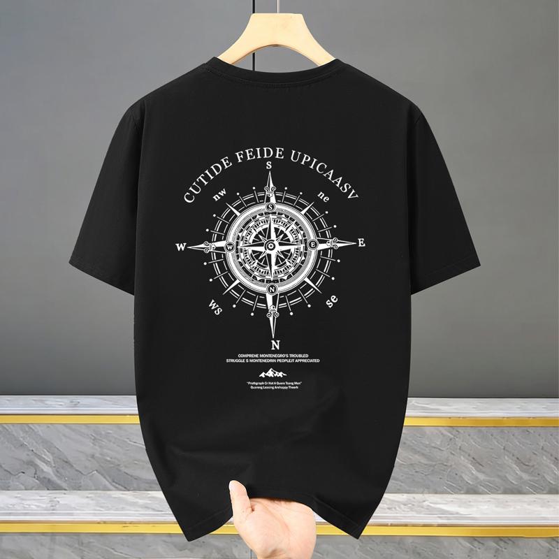 Men's Plus Size Compass Print T-Shirt – Back Graphic Crew Neck Short Sleeve Tee (5XL-13XL)