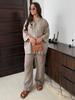 Vintage Solid Shirt Trousers Suit Women Single Breasted Long Sleeve Shirt Wide Leg Pants Summer Female Set