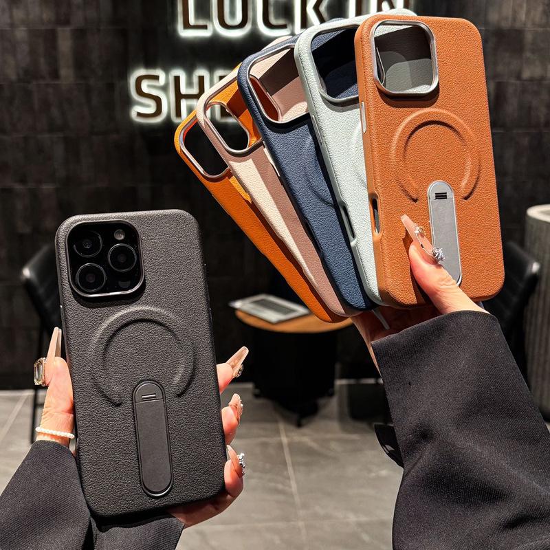 Applicable To Apple 16promax Leather Magnetic Mobile Phone Case All-inclusive iPhone15 Standing Bracket Mobile Phone Case