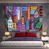 Colorful Geometric Cityscape with Varied Building Shapes and Vibrant Hues. Patterned Tapestry for Bedroom and Living Room Home Decor