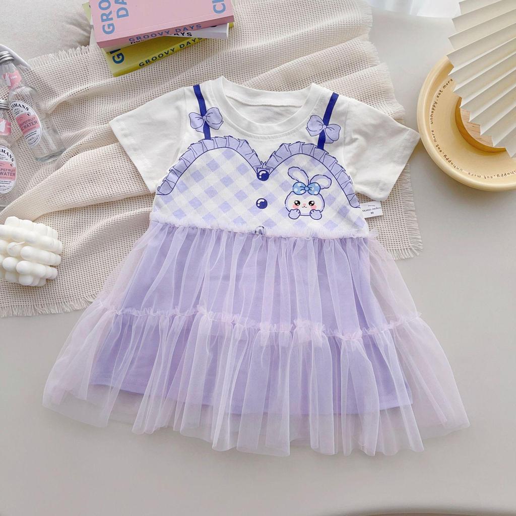 2023 Summer Girls' Cute Cotton Princess Dress with Mesh Cake Skirt