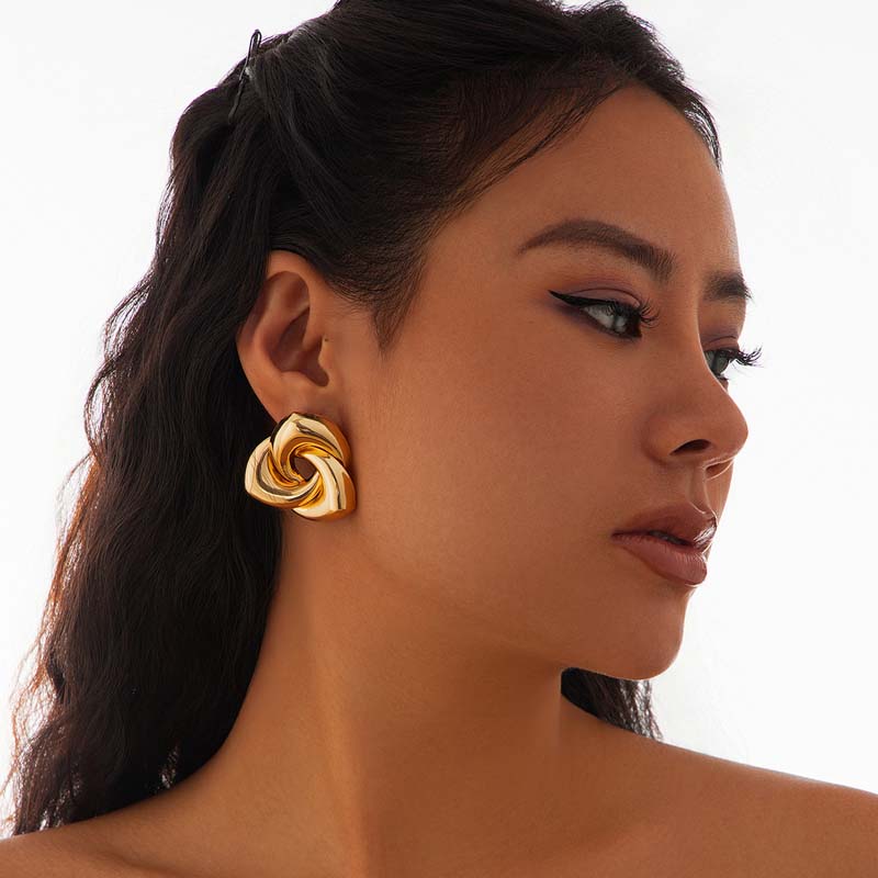 Vintage Metal Geometric Smooth Stud Earrings for Women Fashion Gold Color Irregular Twisted Personality Earrings Jewelry Gifts