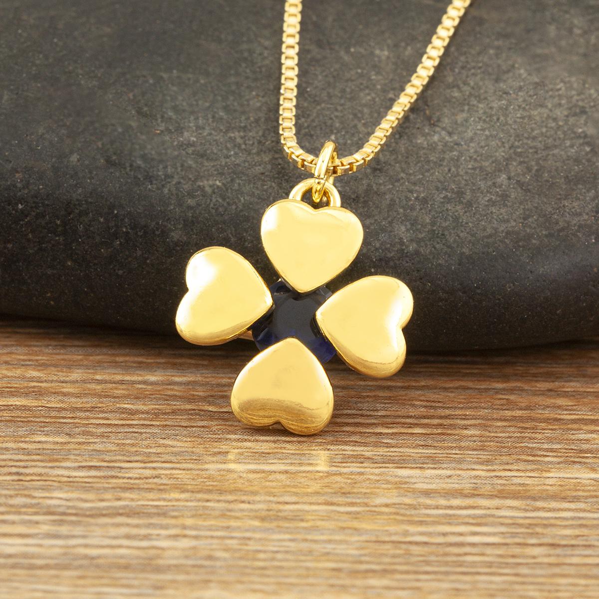 

Nidin High Quality Four Heart Pendant Necklace For Women Cubic Zirconia Aesthetic Lucky Charm Choker Fashion Jewelry Fine Gifts темно-синий