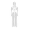Women Sheer Maxi Dress High Slit Design Hooded Face Cover Long Sleeves Hollow Out Mesh Coverup Gown