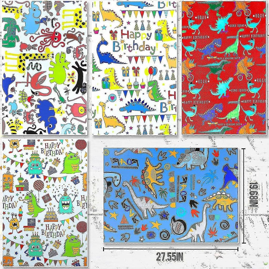 Kids Birthday Wrapping Paper Sheets-10 Pack Cute Animal Dinosaur Wrapping Paper